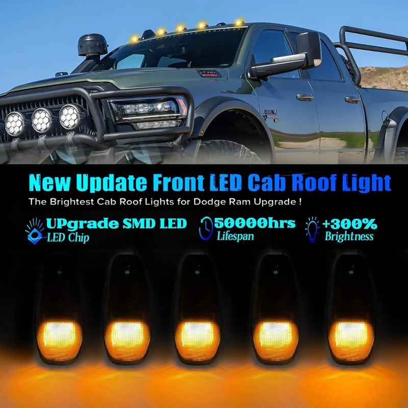 LUDARM LED Cab Roof Lights Compatible with 2019-2024 RAM 2500 3500 4500 5500 Pickup Truck Cab Clearance Light 5PCS Amber Light Smoke Lens - Image 2